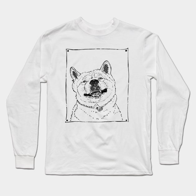 funny picture of akita smiling dog Long Sleeve T-Shirt by pollywolly